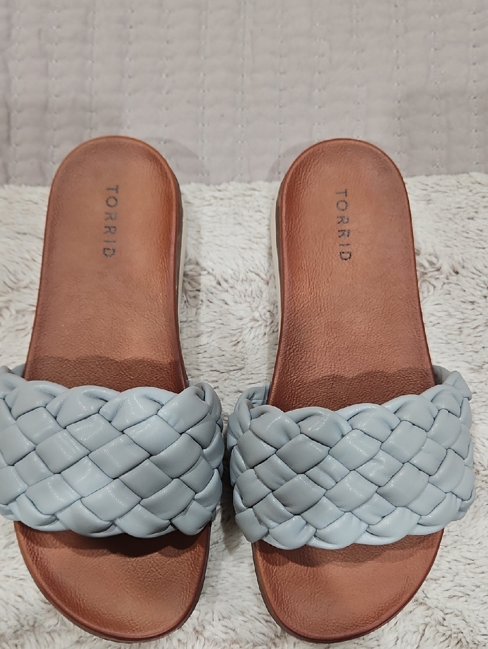 torrid Light Blue Braided Slide Sandals with Brown Footbed
